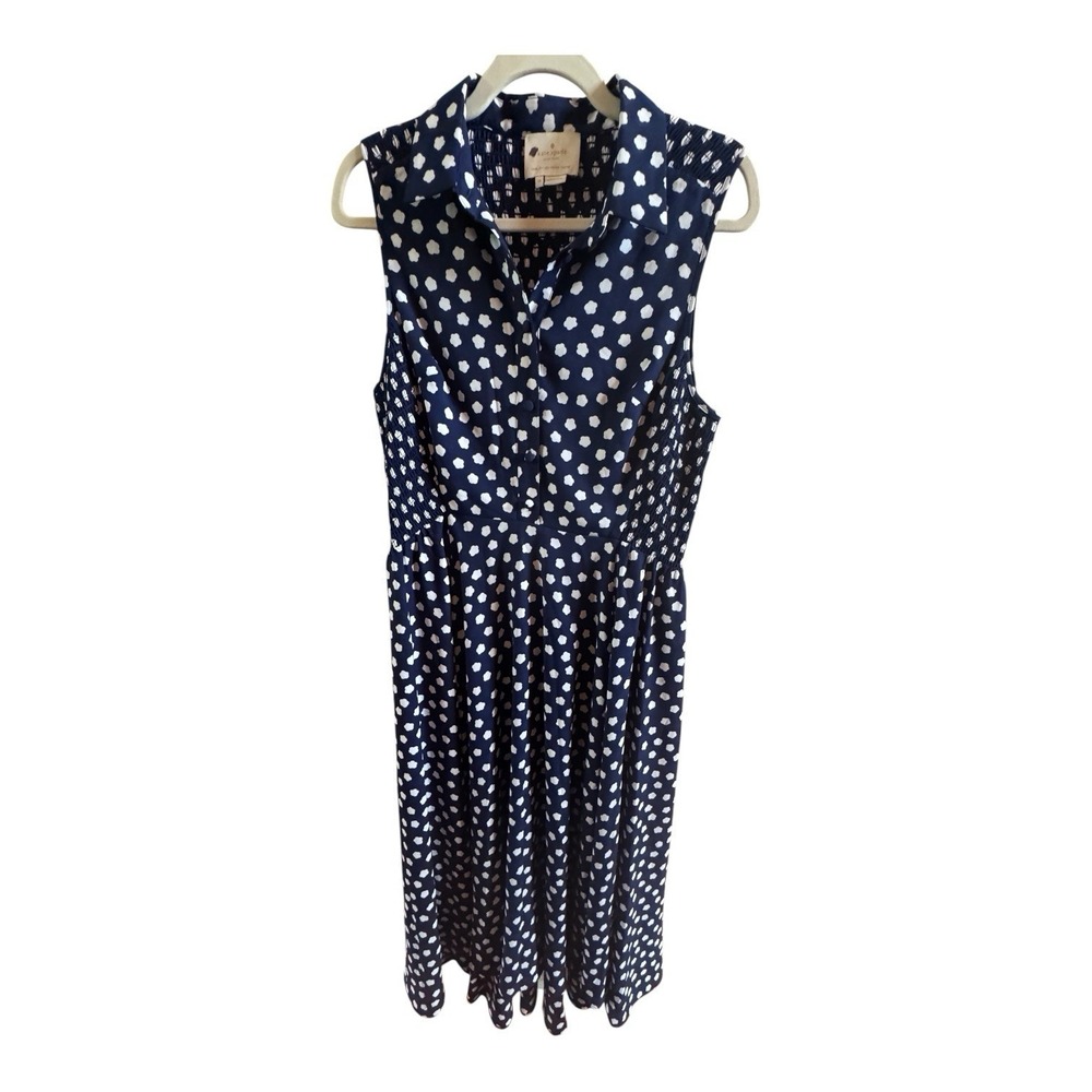 Kate Spade New York California Dreaming Navy Blue‎ Dot Size 10 Fit & Flare Dress